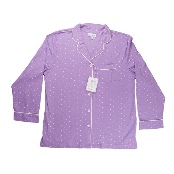 Pajamagram Pajama 2 Piece Purple Polka Dot Button Front Women's Medium Boyfriend - Picture 3 of 9